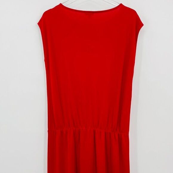 Talbots Size Medium Red Sleeveless Drop Waist Stretch Midi Dress Holiday - Picture 6 of 7